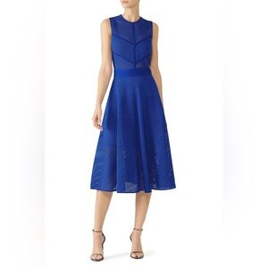 Pinko Women’s Celibe Sleeveless Lace Midi Dress Royal Blue Cut Out Lace Size 2